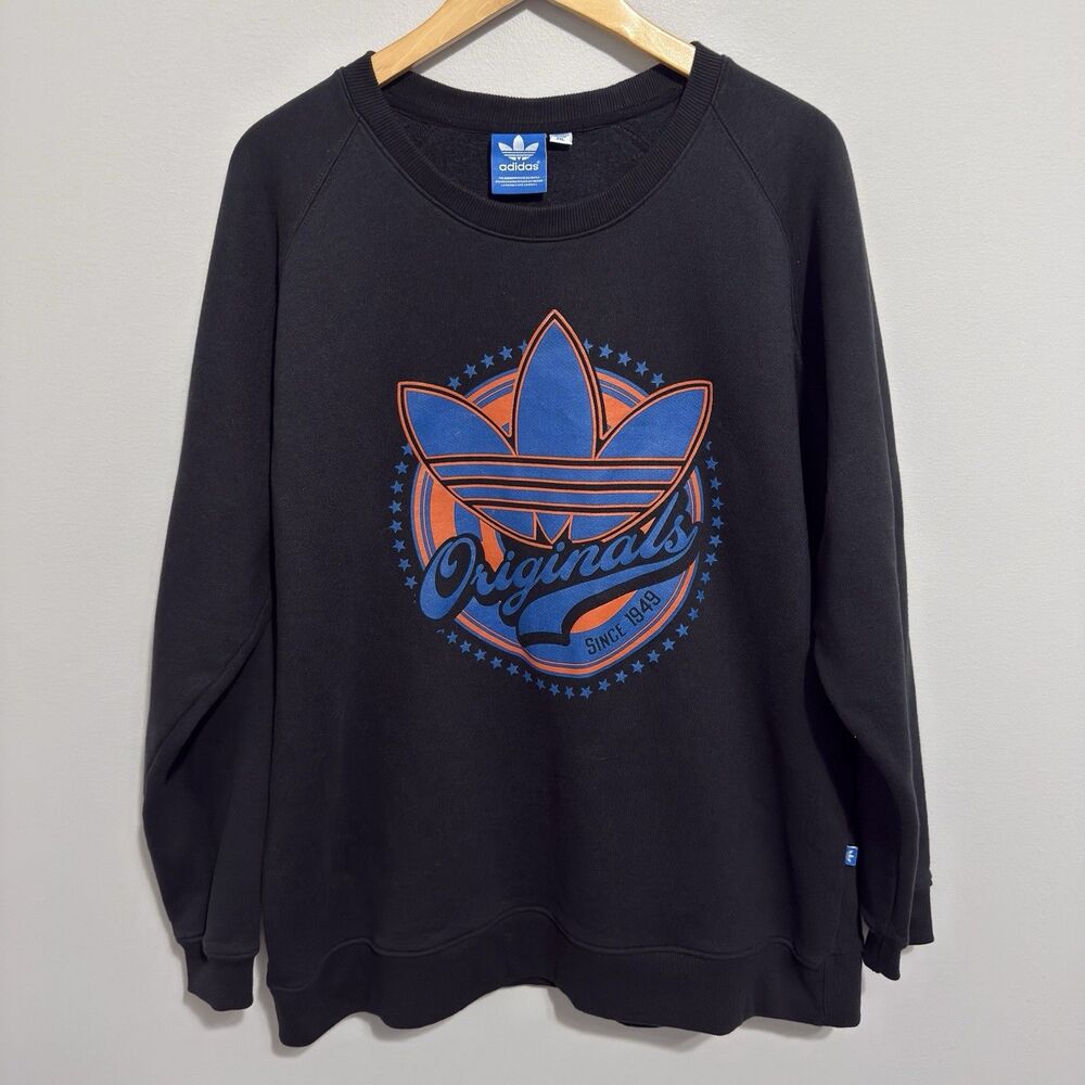 Adidas Originals Sweatshirt Mens 2XL Black Crewneck Trefoil Retro